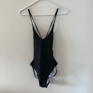 Brand New zeyubird Black One Piece Swimsuit High Cut Lace Up Scrunch Back